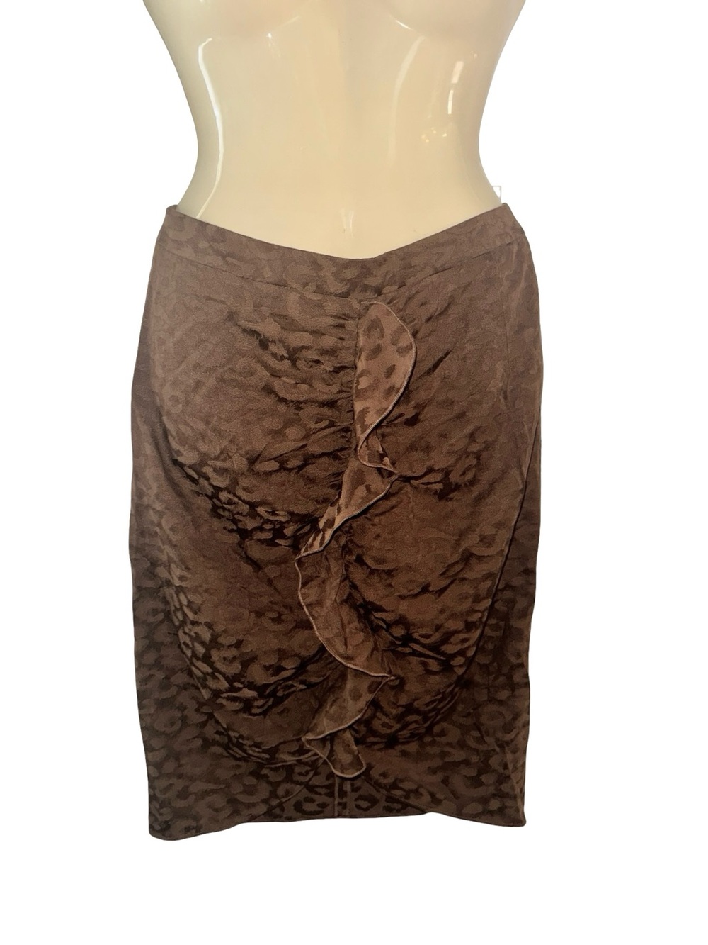 Zara Brown Animal-Print Ruffle Pencil Skirt